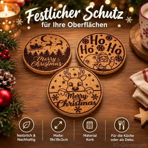 Topfuntersetzer aus Kork mit Weihnachtsmotiv