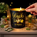 „Personalisiertes Glückslicht – lasergraviertes Windlicht mit Name oder Wunschtext auf hochwertigem Glas"