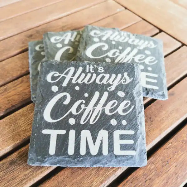 Untersetzer aus Schiefer - Its Always Coffee Time 4er Set