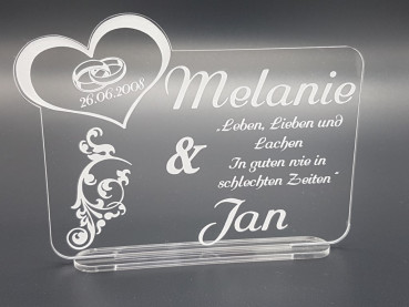 Acrylglas Schild zur Hochzeit