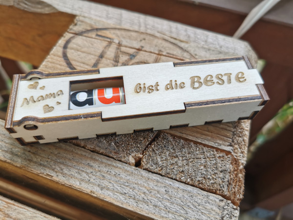 Gravierte Schokoriegel Holzbox DEIN Wunschspruch