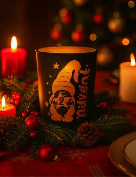 Advent Windlicht Set aus Glas Schwarz-Gold