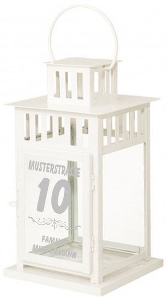 Laterne Schwarz 28cm mit Gravur Hausnummer
